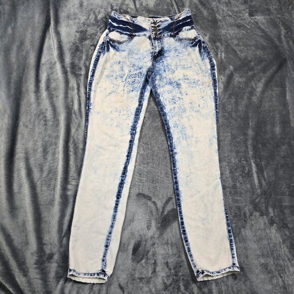 VIP Jeans High Rise Skinny Acid Wash Jeans Women 11/12 Y2K Button Fly Stretch - Picture 12 of 13